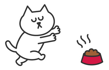 Cat longing for food. Isolated on white background.