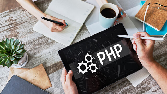 PHP programming language. Web and application development concept.