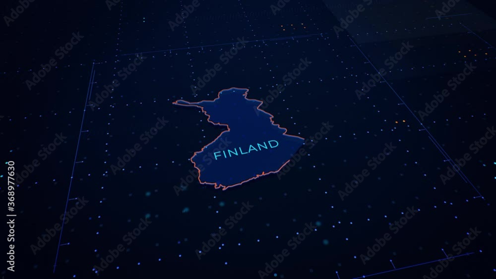 Poster 3d render of finland map. camera flying through digital space.