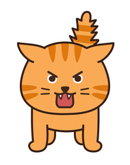 Angry orange tabby cat stuck its tail up. Vector illustration isolated on white background.