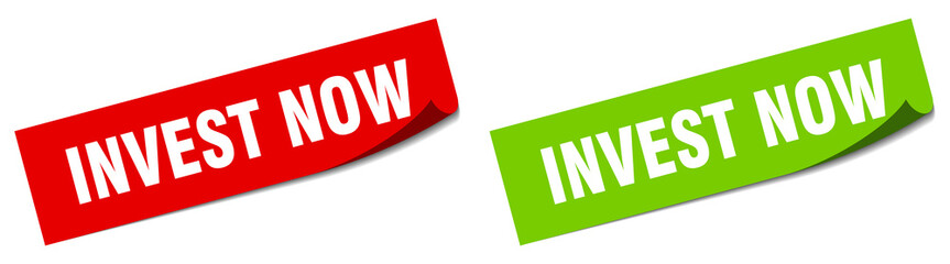 invest now paper peeler sign set. invest now sticker
