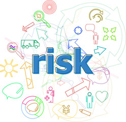 Text Risk. Finance concept . Simple infographics thin line icons set