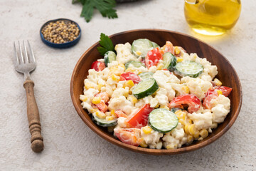 vegetable salad in wood plate food background