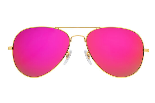 Pink mirror aviator sunglasses isolated on white background