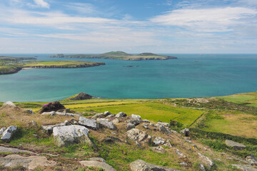 Fototapeta na wymiar View from the top of Carn Llidi at St Davids Head looking out over Ramsey Island, Pembrokeshire Coast National Park, Wales, UK