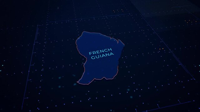 3d render of French Guiana map. Camera flying through digital space. 
