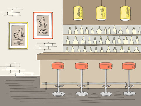 Bar interior design graphic color sketch illustration vector 