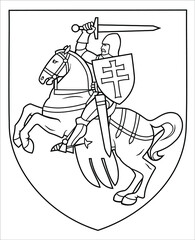 Vector linear illustration The Pahonia, horse rider, historical coat of arms of Belarus and  the Grand Duchy of Lithuania. The symbol of freedom Belarus. Symbol of the opposition forces of Belarus