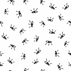 Seamless pattern with repeated eye drawn by hand. Doodle, sketch. Simple vector illustration.