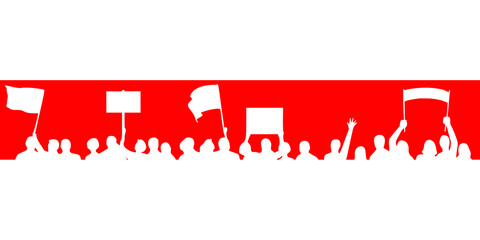 Vector illustration protesters in the background of the white-red-white flag.  The symbol of freedom Belarus. Symbol of protest in the presidential elections in Belarus in 2020 © Ruud