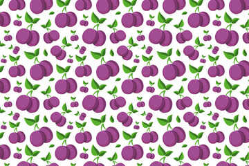 Plum pattern on white. Bright fruit background