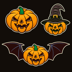 Halloween pumpkins set of vector cartoon objects
