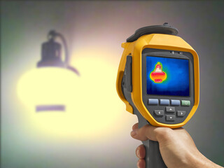 Recording whit Thermal camera, Lighted classic lamp on the wall