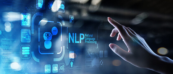 NLP natural language processing cognitive computing technology concept on virtual screen.