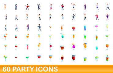 Fototapeta na wymiar 60 party icons set. Cartoon illustration of 60 party icons vector set isolated on white background