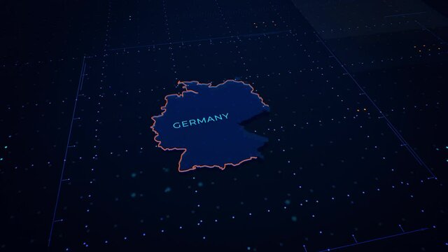 3d render of Germany map. Camera flying through digital space. 