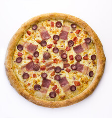 Pizza with cheese isolated on a white background. Pizza Margarita top view.