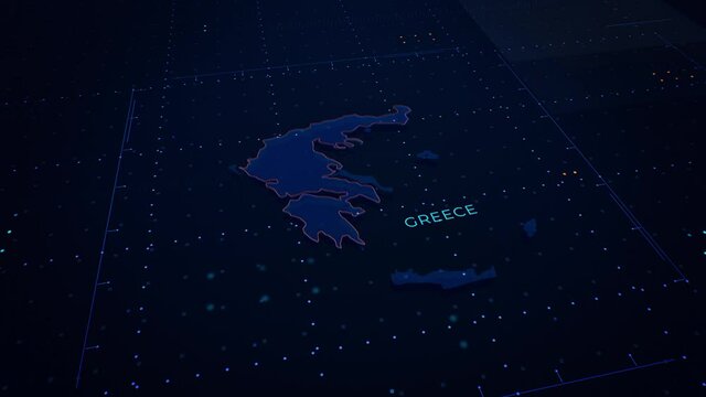 3d render of Greece map. Camera flying through digital space. 