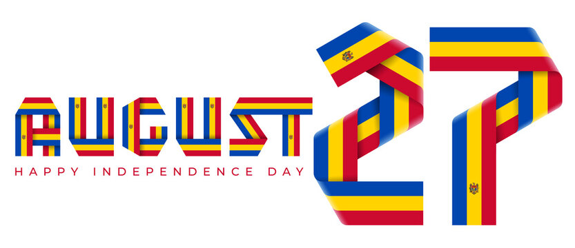 August 27, Moldova Independence Day congratulatory design with Moldovan flag elements.