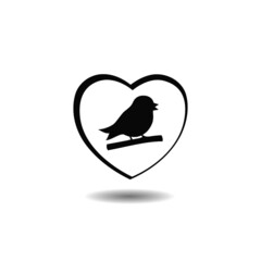 Bird in heart icon with shadow