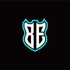 B E initial logo design with shield shape