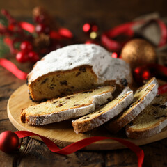 Traditional homemade stollen with raisins