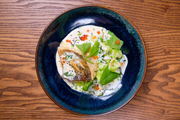 Pike perch with zucchini paste and red caviar