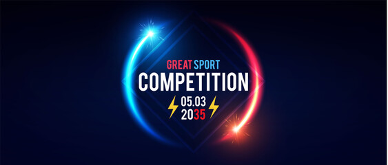Sport competition shining banner with circle light effec.