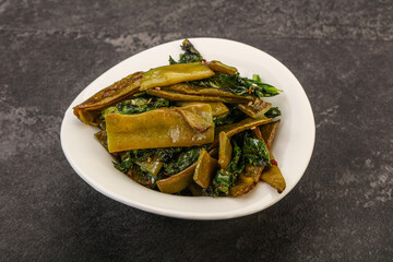 Vagan cuisine with roasted green bean