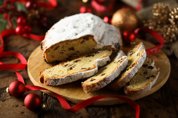 Traditional homemade stollen with raisins