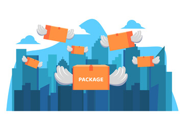 Flying Package. winged package illustration