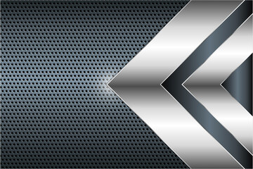 Metallic background.Blue and silver with perforated.Arrow shape metal technology concept.