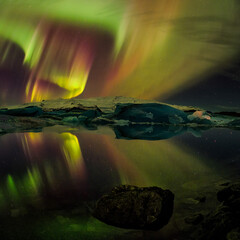 northern lights aurora in Jokulsarlon glacial river lagoon © Jaro