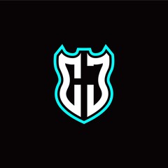 C J initial logo design with shield shape