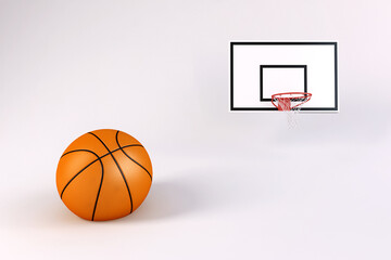 Obraz premium Close up of basketball and net hoop isolated on white background with copy space for text, concept image for outdoor and indoor sport or tournament. 3D rendering