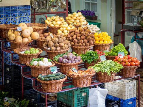 Image of Fresh fruits on the shelves at a market