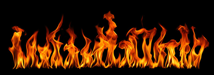 Fire collection set of flame burning isolated on dark background for graphic design purpose