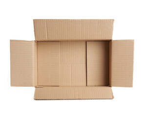 open empty brown rectangular cardboard box for transporting goods