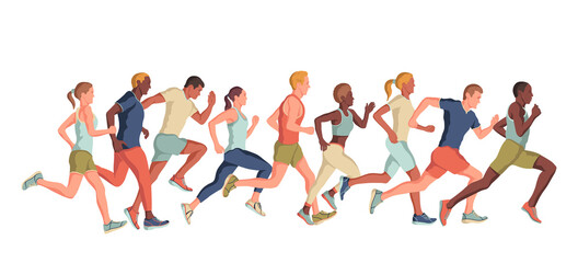 Marathon race group - flat modern vector concept. Running men and women vector illustration. 