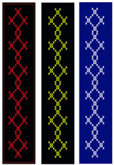 
Cross-stitch repeating patterns for beginners. Graphic illustration. Colored samples of the scheme template for creativity   
