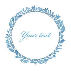 Watercolor frame for lettering ang invitation. Flowers and leaves.