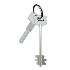 Vector stock illustration of a bunch of keys. Metal keychain from the apartment. To rent an apartment, rent, rent, realtor. Isolated on a white background.
