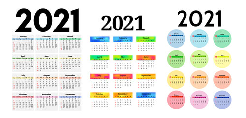 Calendar for 2021 isolated on a white background