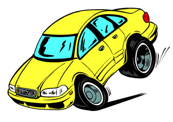 Cartoon old Volvo car panic brakes