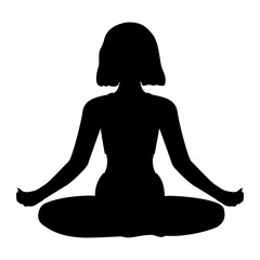 Silhouette of a woman sitting in a lotus position isolated on white background. Yoga. Woman doing yoga. Meditation. Vector illustration