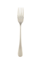 Silver fork isolated on white background, close up