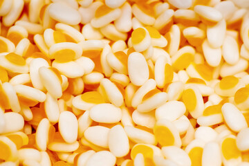 Mini fried eggs candy background. Pick and Mix candy shop.