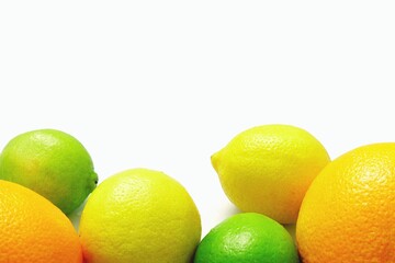 Bright and mouth-watering citrus fruits: lemon, lime, orange