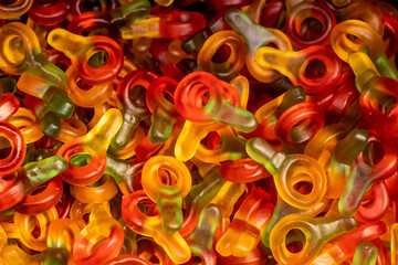 Jelly pacifiert dummies candies background. Pick and mix candy shop.