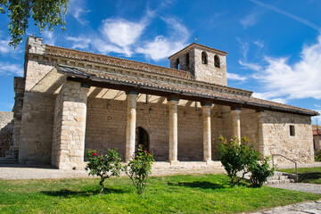 Fototapeta na wymiar Portico y columnas iglesia mozarabe de Nuestra Señora de la Asuncion en Wamba, Valladolid